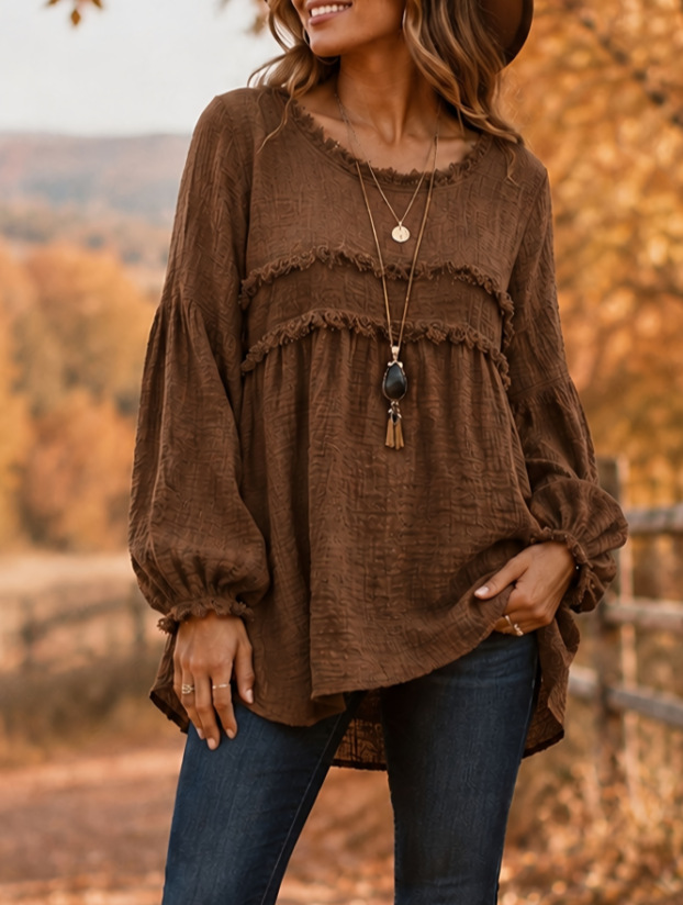 Casual Patchwork Tassel Fringe Crew-Neck T-Shirt Top