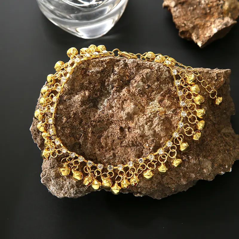 Hawaii Beach Ethnic Retro Gold Silver Alloy Bell Tassel Anklet