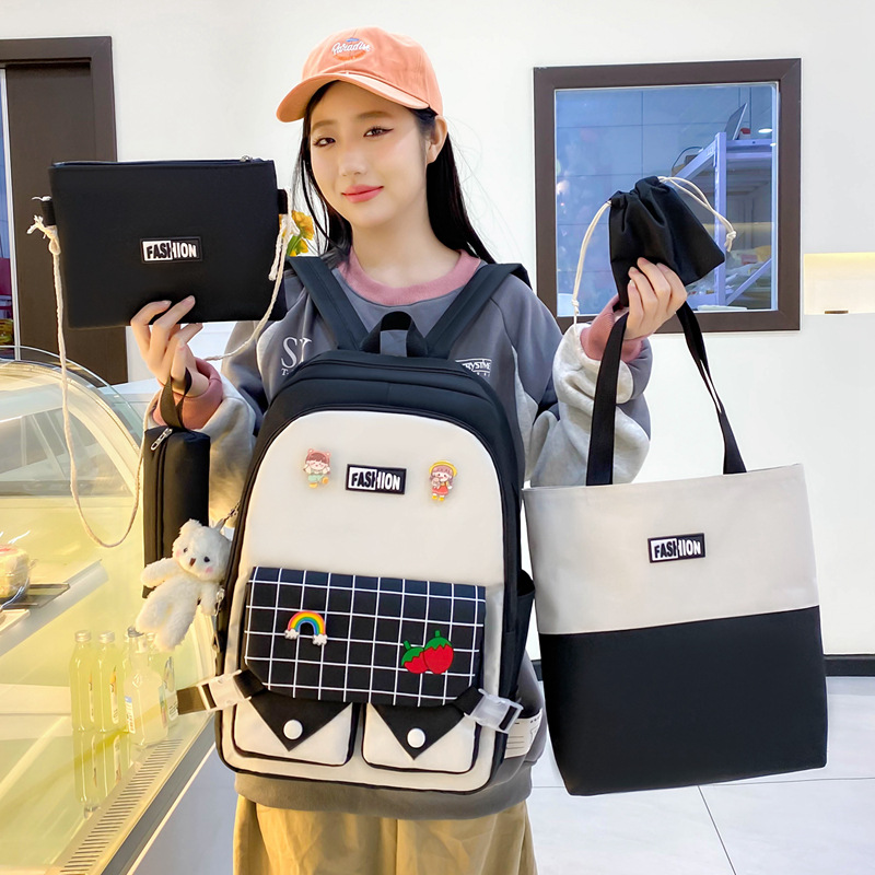 Large Capacity Versatile Fashion Plaid Five-piece Backpack