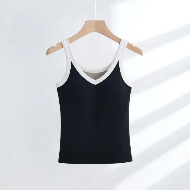 Spring New Cotton Padded Strap Vest Black And White - Shop at LoveMi