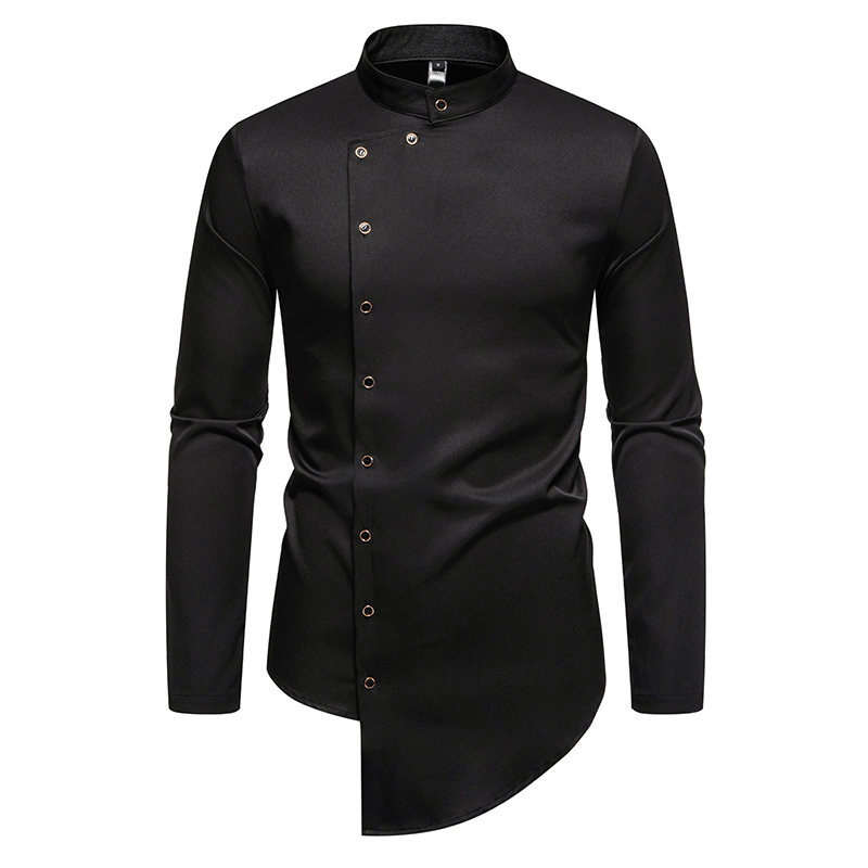 Fashionable Irregular Hem Stand Collar Men's Long-Sleeve Shirt - Image 1