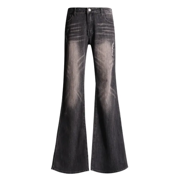 Fashionable Personalized Washed Flared Jeans For Women Gray And Brown Lengthened - Shop at LoveMi