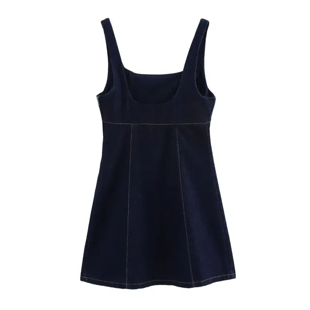 New Women's Fashion Square Neck Wide Strap Short Denim Dress - Shop at LoveMi