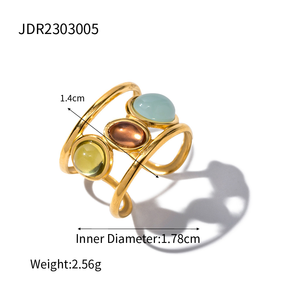 Stainless Steel Gold-plated Adjustable Tricolor Natural Stone Ring