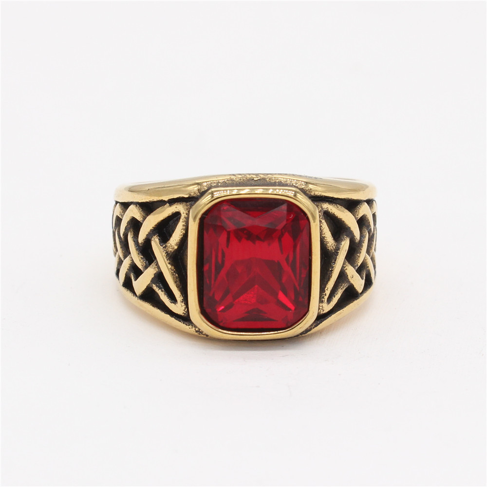 Personality Viking Pattern Gemstone Titanium Steel Ring