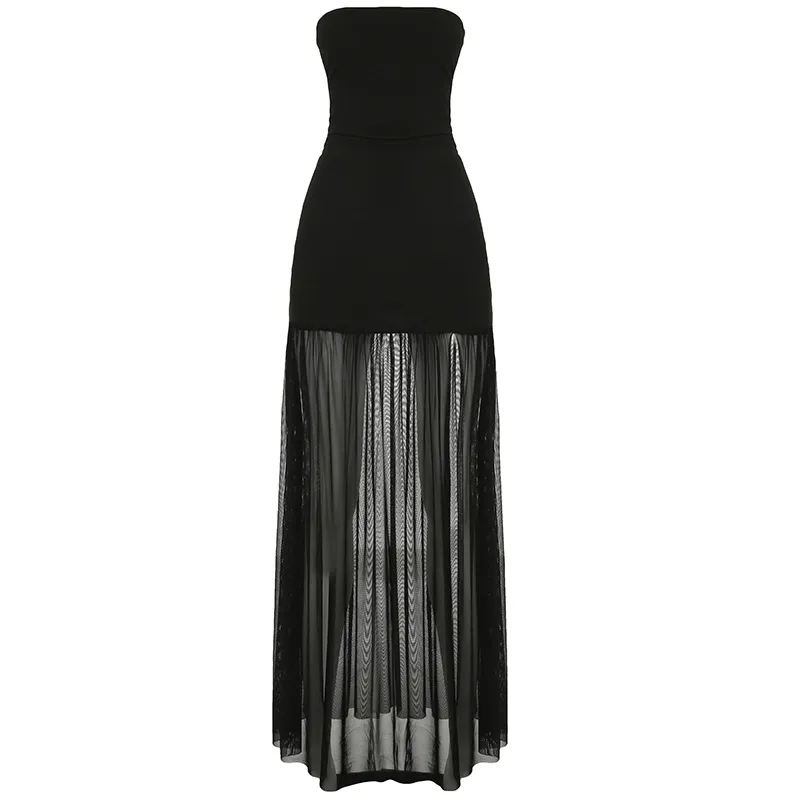 Women's Elegant Mesh Tube Top Dress - Black