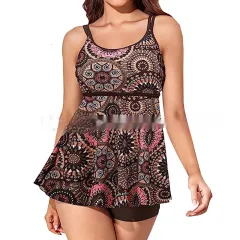 Sexy Plus Size Split Swimsuit Suit - Round Flower-L - View 1
