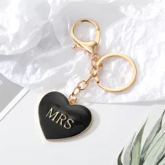 South Korea Simple Personality Alloy Black And White Peach Heart Keychain - Black Mrs - View 1
