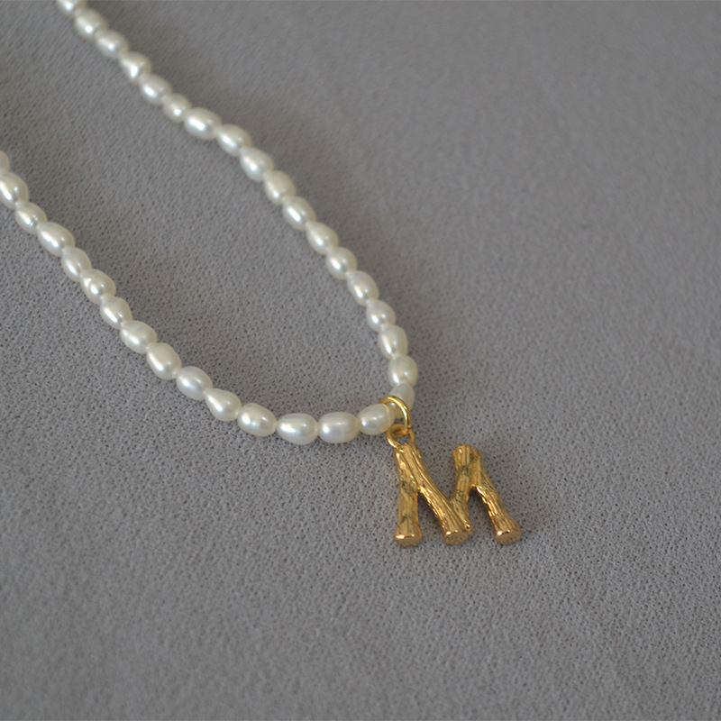 Rice Pearl Fashion Simple Letter Pendant Necklace