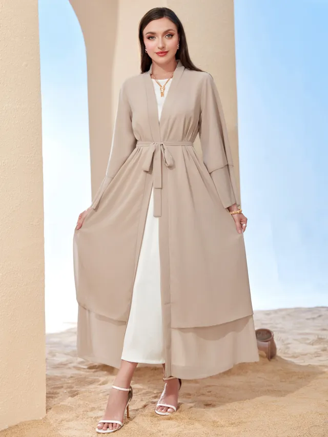 Middle East Solid Color Chiffon Plus Size Women's Gauze Robe Khaki - Shop at LoveMi