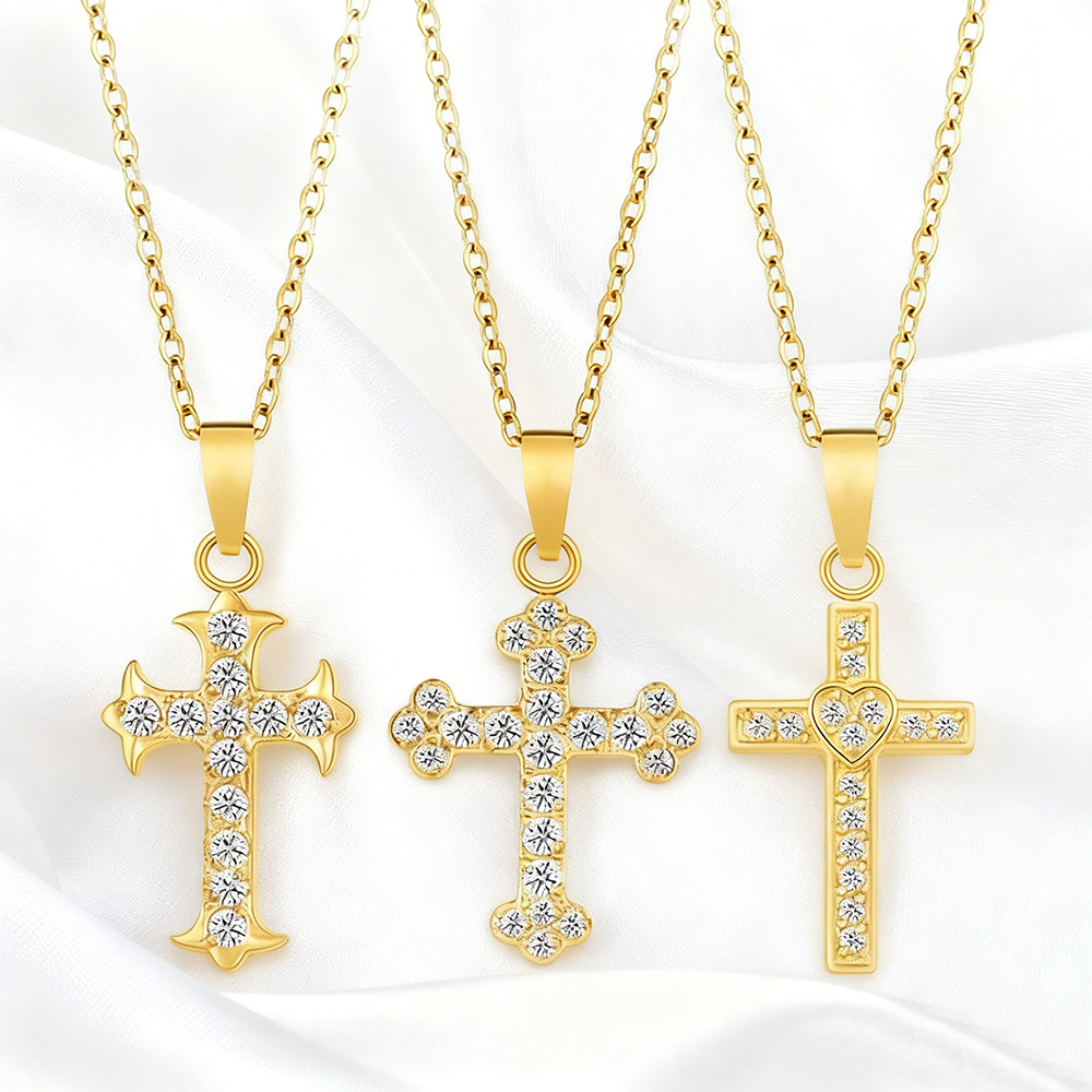 Stainless Steel Light Luxury Small Pendant Necklace With Micro-Set Zirconia Stones For Women