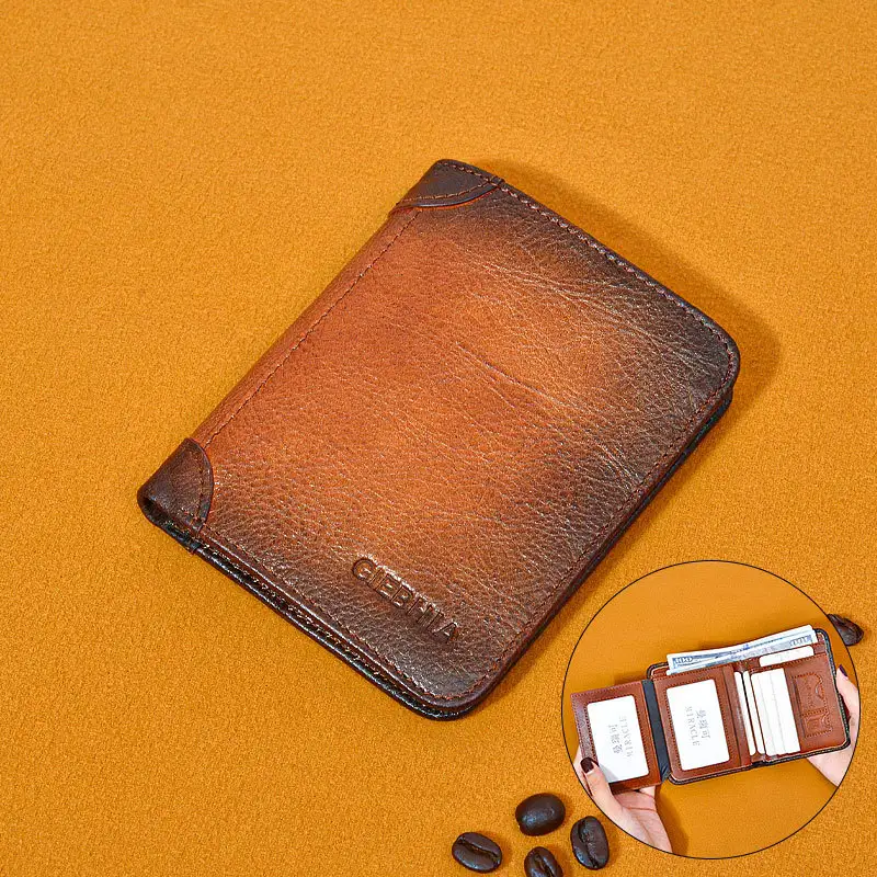 Slim Leather Bifold Wallet with RFID Card Slots