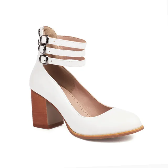 Chunky Heel High Heel Vintage Mary Jane Women's Single layer Shoes White - Shop at LoveMi