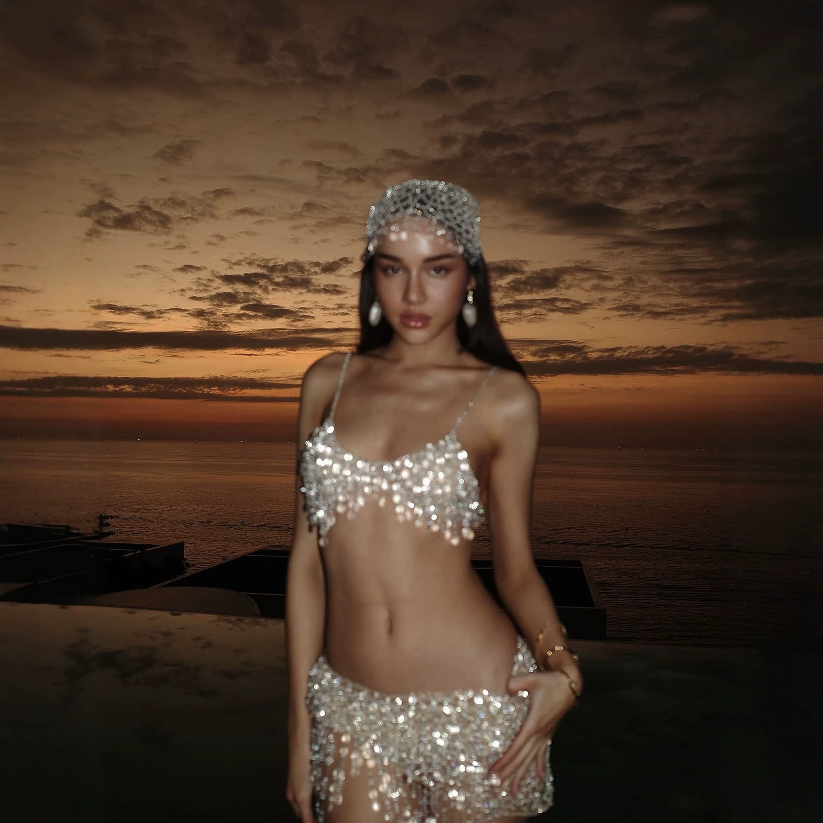 Heavy-duty Hand-beaded Sequined Bikini Set