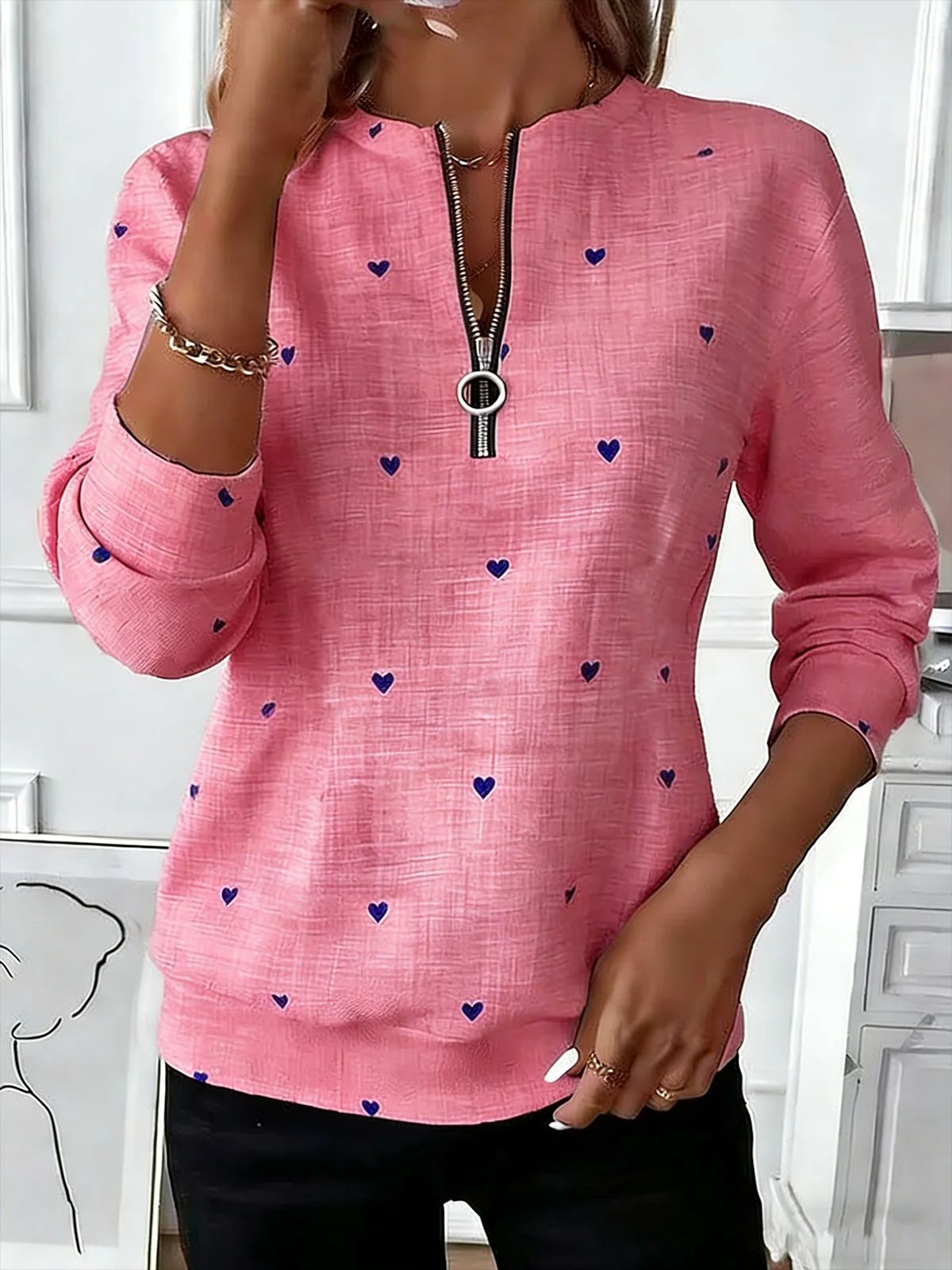 Womens Long-Sleeve Christmas-Print Sweatshirt