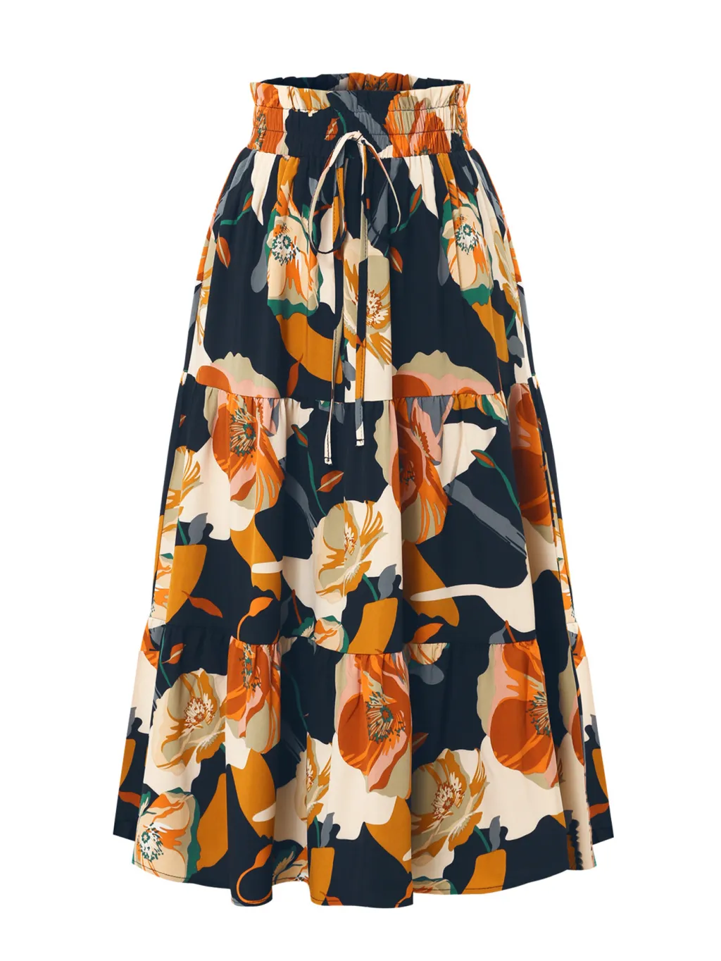 Women's Pleated Floral Print Elastic Waist Skirt - Blue
