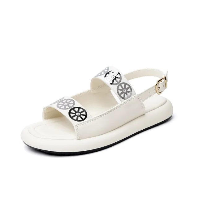 Women's Leather Velcro Flat Sandals White - Shop at LoveMi