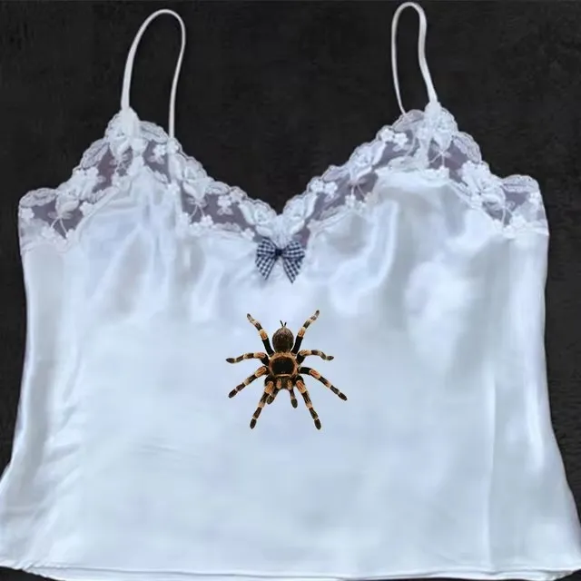 Cute Spider Print Pattern Lace White Lace American Style White 3 - Shop at LoveMi