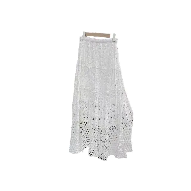 Lace Patchwork A Line Skirt Holiday Style Hollow out Midi Dress White - Shop at LoveMi