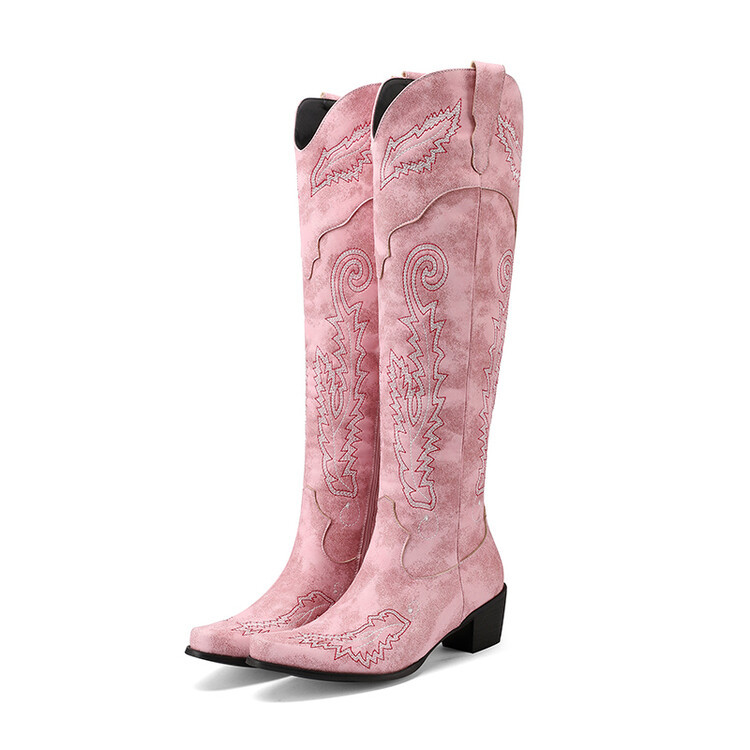 Pointed-Toe Mid-Heel Western Boots