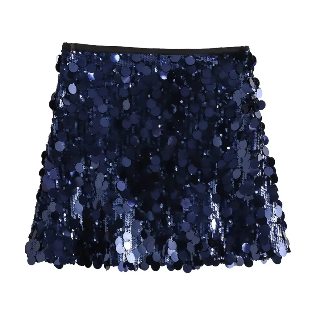 Sequined Sheath Skirt Mini Women - Blue