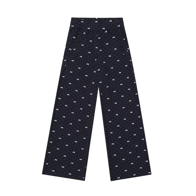 Polka Dot Bow Full Printed Design Loose Casual Wide leg Trousers Blue - Shop at LoveMi