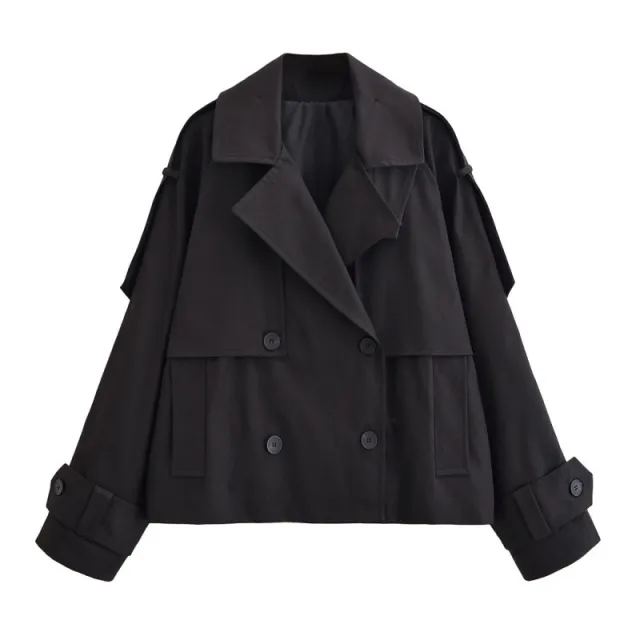 Women's Simple Double Breasted Design Trench Coat Black - Shop at LoveMi