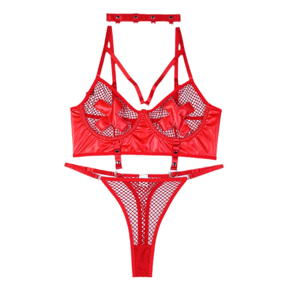 Black Pu Subdued Leather Cross Stickers Large Grid Metal Stamping Heavy Industry Two-piece Set