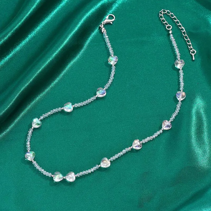 Women's Beaded Heart-shaped Crystal Necklace