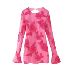 Women's Embroidered Sleeveless Straight Holiday Dress - Long Sleeve Dress - View 1