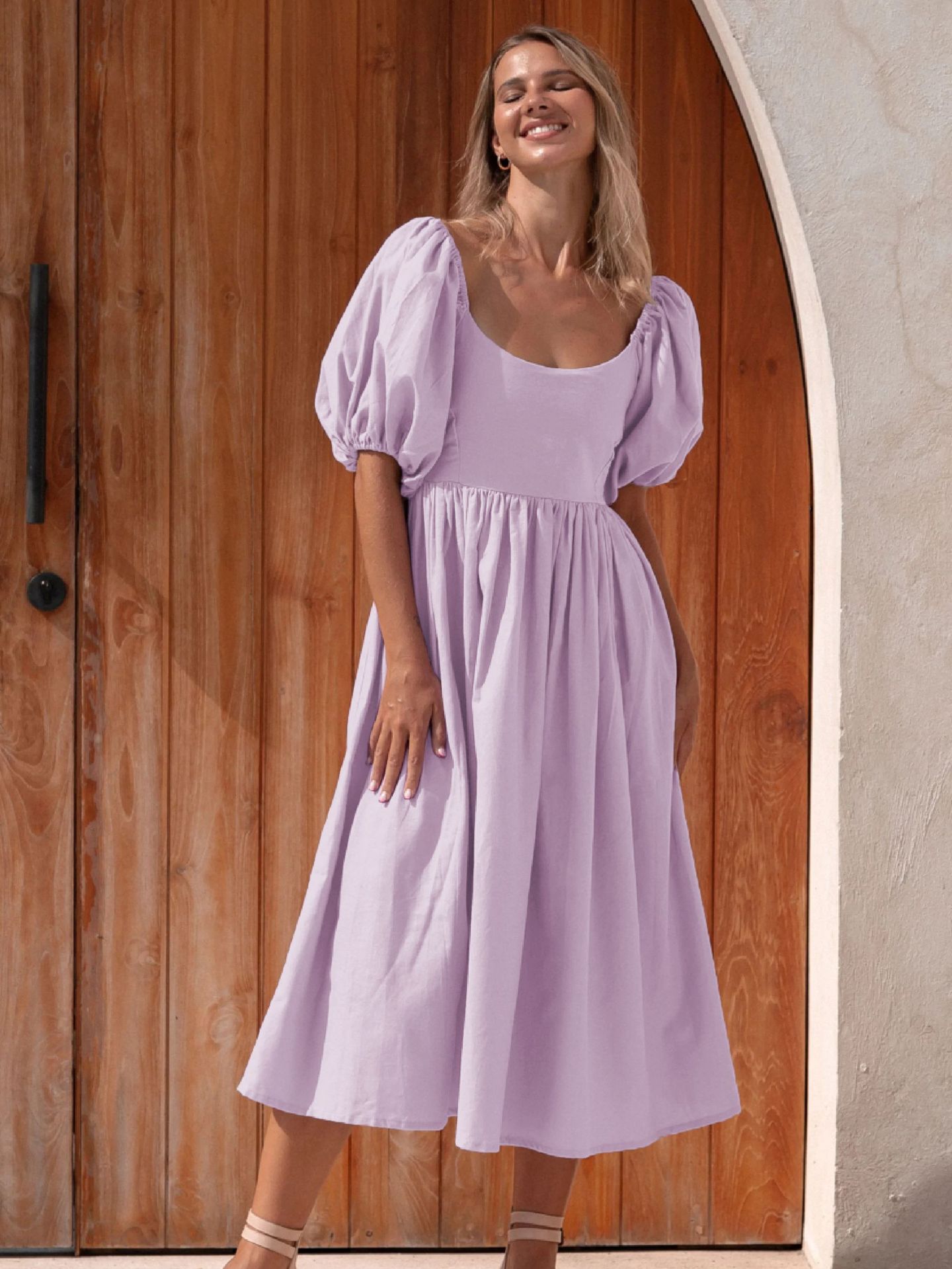Women's French-style High-grade Lantern Sleeve Backless Casual Dress