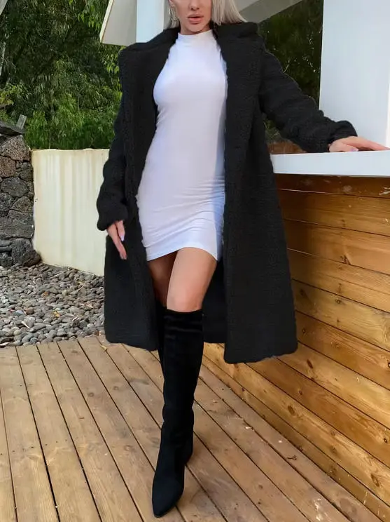 Elegant Double Breasted Lapel Loose And Warm Long cut Coat Black - Shop at LoveMi