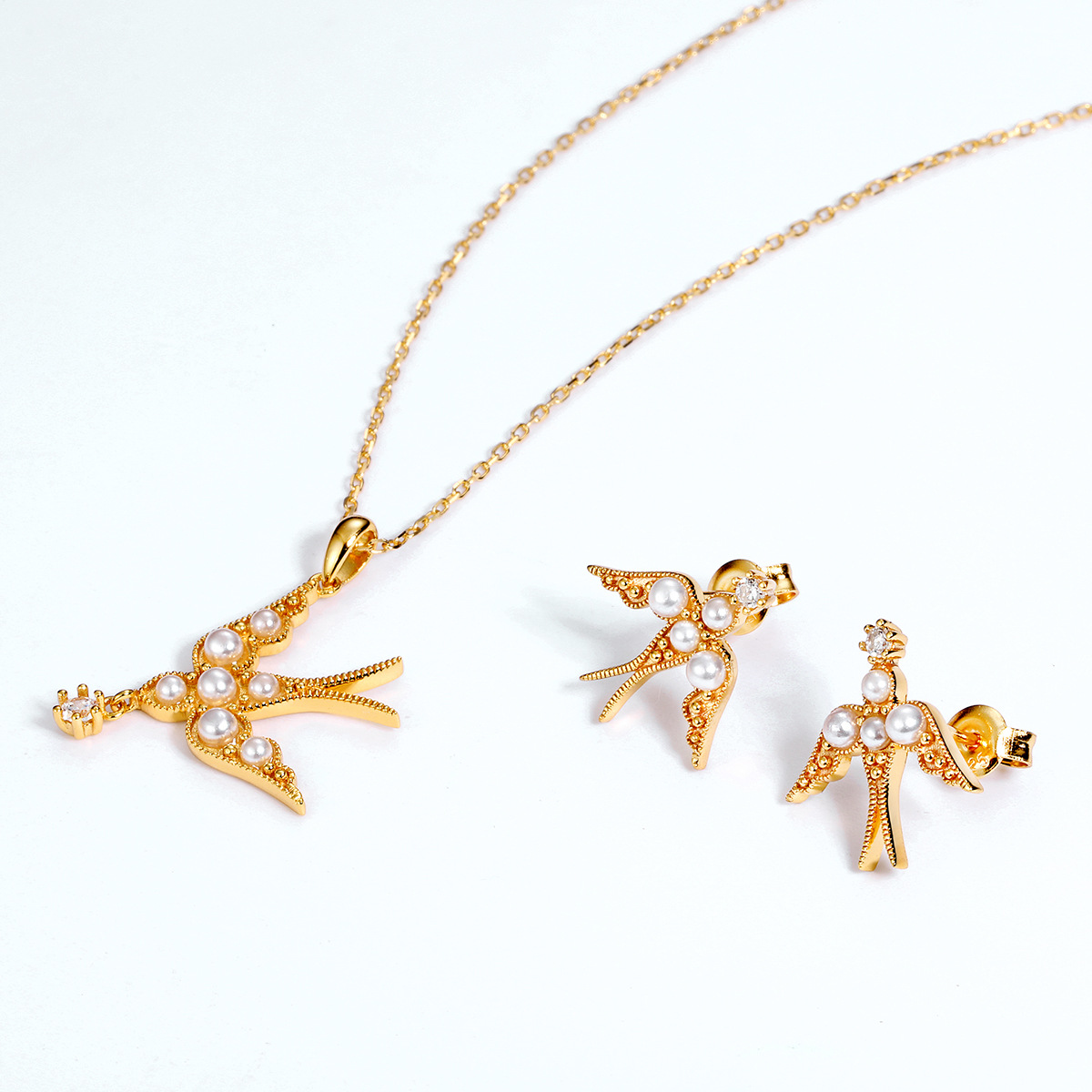 Personalized Swallow Pendant Necklace Silver-plated Gold Inlaid Pearl