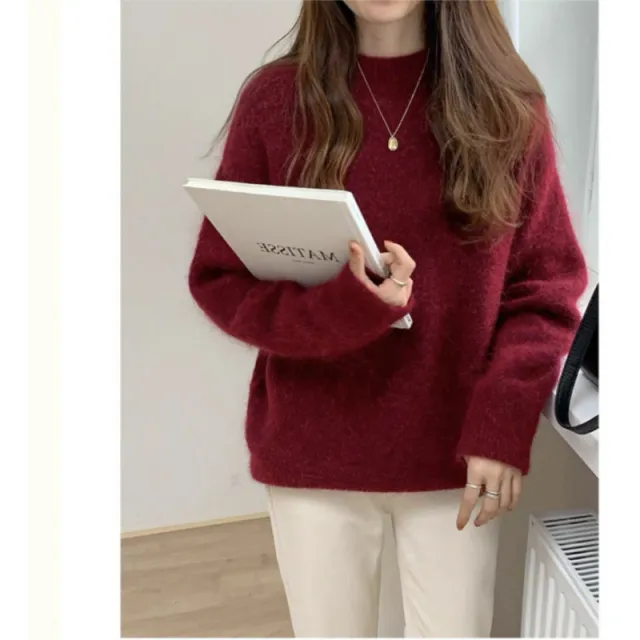 Loose And Lazy Style Thickened Sweater Top For Women Wine Red - Shop at LoveMi