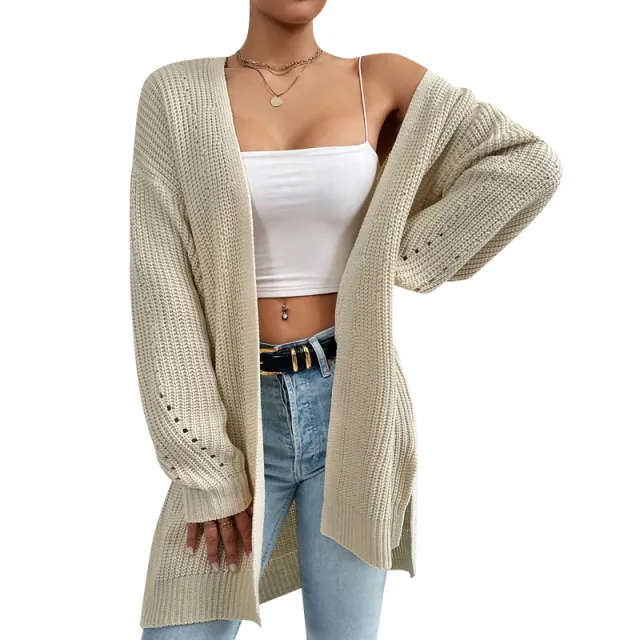 Solid Color SweaterLoose Medium Length Sweater Jacket Knitted Cardigan Apricot Sweater Coat - Shop at LoveMi