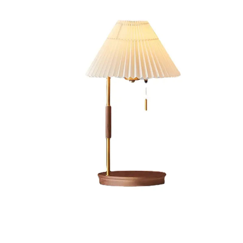 Nordic Ins Log Wireless Charging Lamp Simple And Light Luxury Vintage Pleated Solid Wood Bedside Decorations