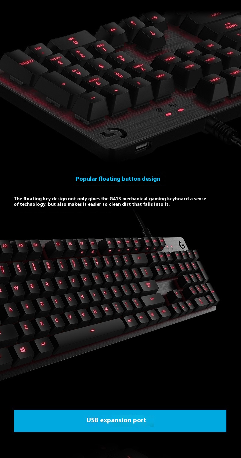 G413 Gaming Electronic Sports Mechanical Keyboard Desktop Backlight 104 Key Metal Panel - Image 6