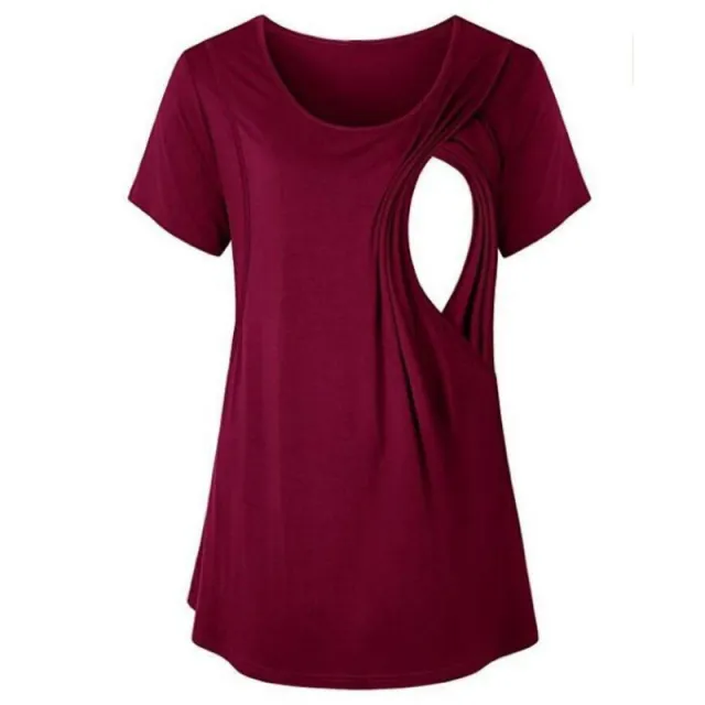 New Round Neck Solid Color Short Sleeve Maternity T shirt Red - Shop at LoveMi