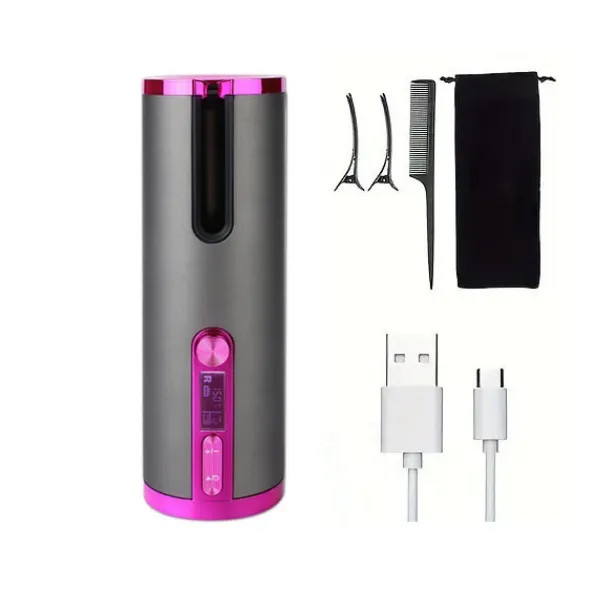 USB Charging Lazy Portable Large Capacity Wave Hair Curler Gray - Shop at LoveMi