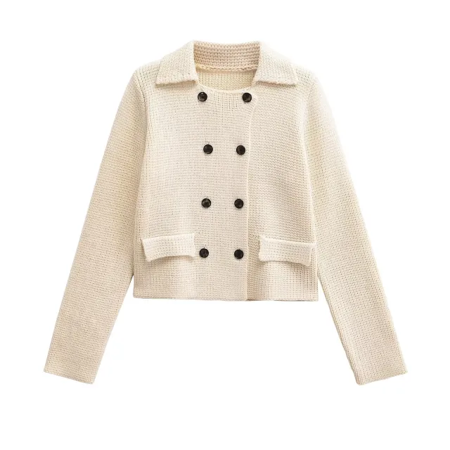 Women's Plain Stitch Lapel Cardigan Coat Off White - Shop at LoveMi
