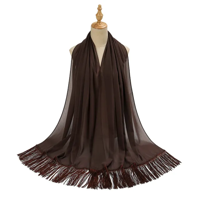 Pearl Chiffon Bubble Towel Long Fringe Decorative Scarf 3 Coffee - Shop at LoveMi