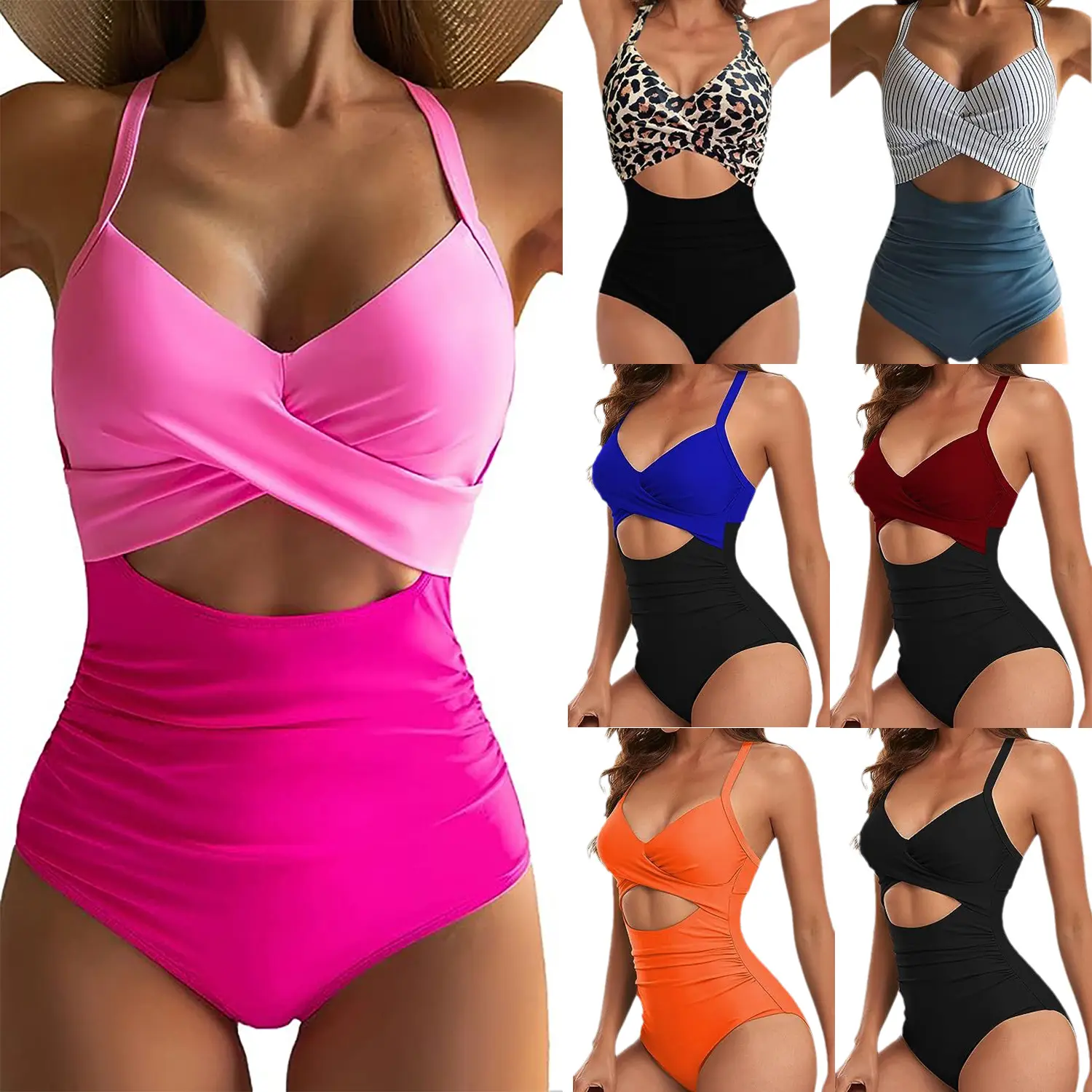 Solid-color One-piece Swimsuit For Women European