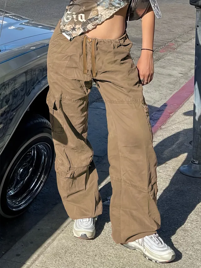 European And American Street Style Overalls Loose Jeans Khaki - Shop at LoveMi