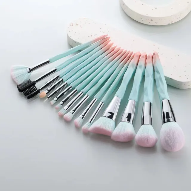 Foundation Nose Shadow Wool Blush Makeup Brush Full Set 15 Pink And Blue - Shop at LoveMi