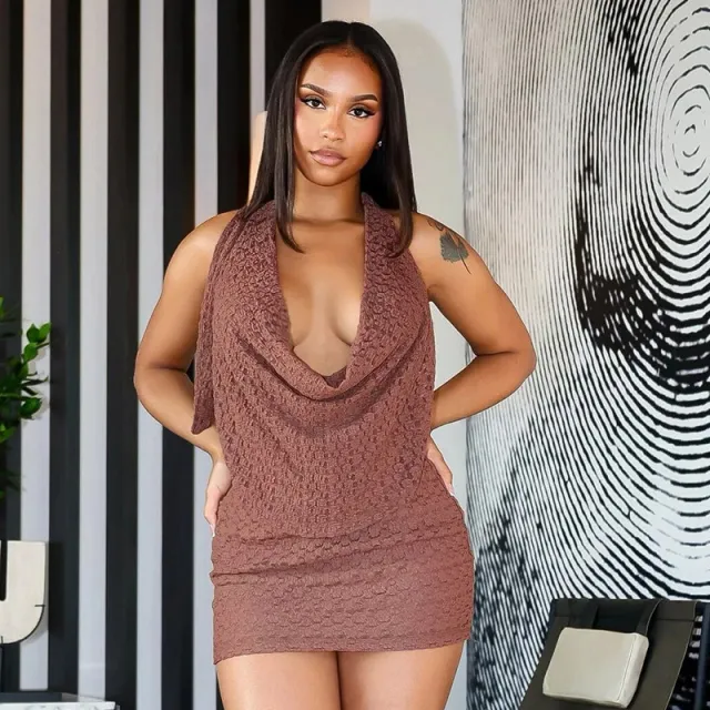 Sleeveless Backless Top With Bodycon Skirt Two piece Set Khaki - Shop at LoveMi