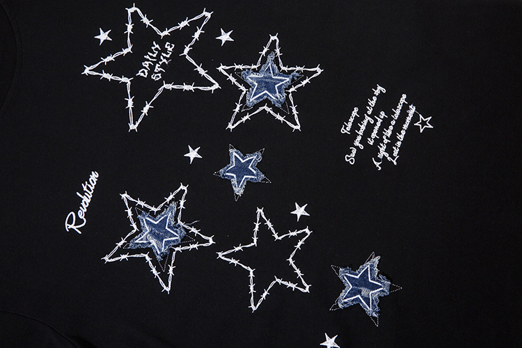 New Five-pointed Star Patch Machine Embroidery T-shirt Top