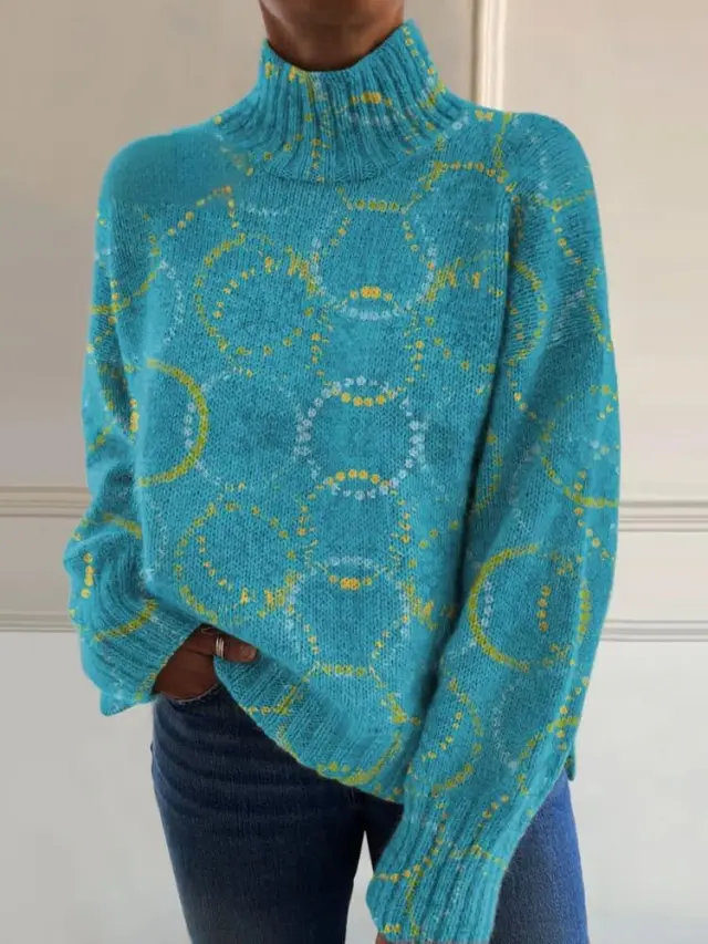 European And American Women's Printed Wear Turtleneck Sweater 1 Models E077 - Shop at LoveMi