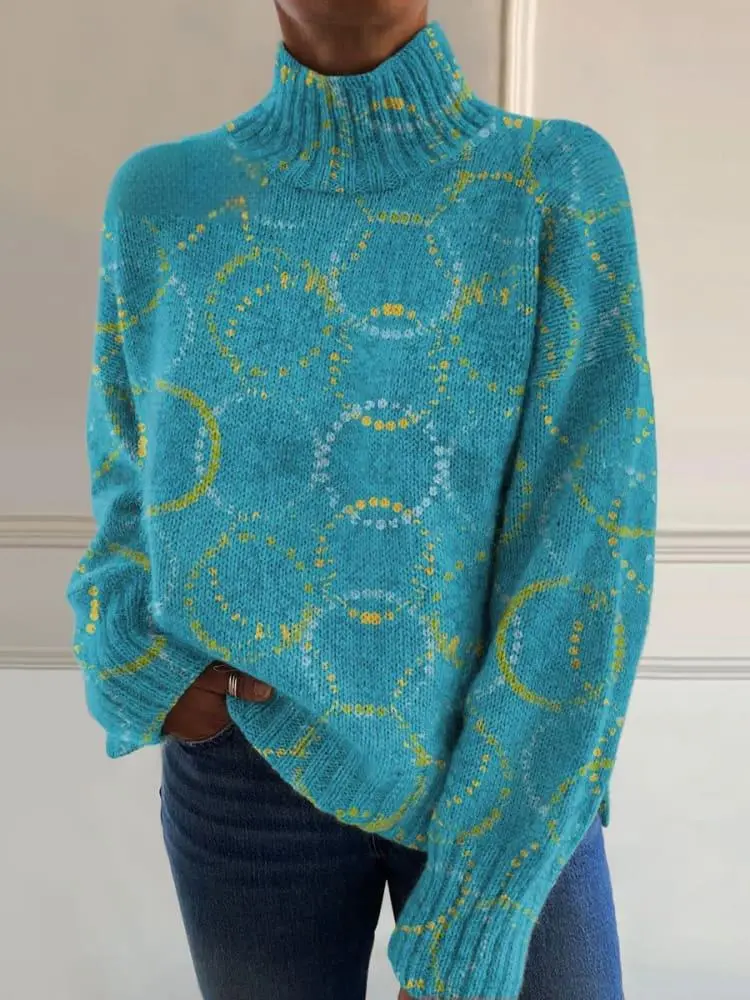European And American Women's Printed Wear Turtleneck Sweater - 1 Models E077