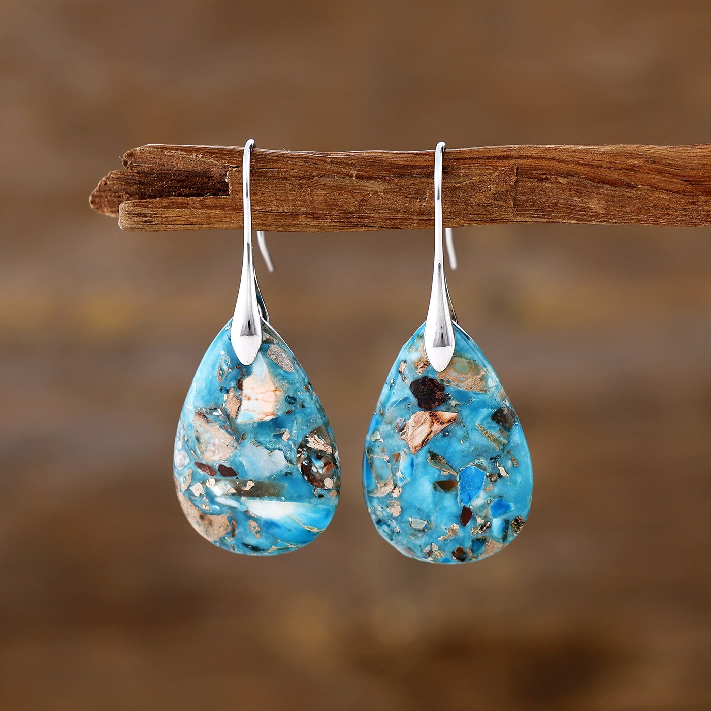 Bohemian Style New Resort-Ready Semi-Precious Teardrop Pendant Earrings