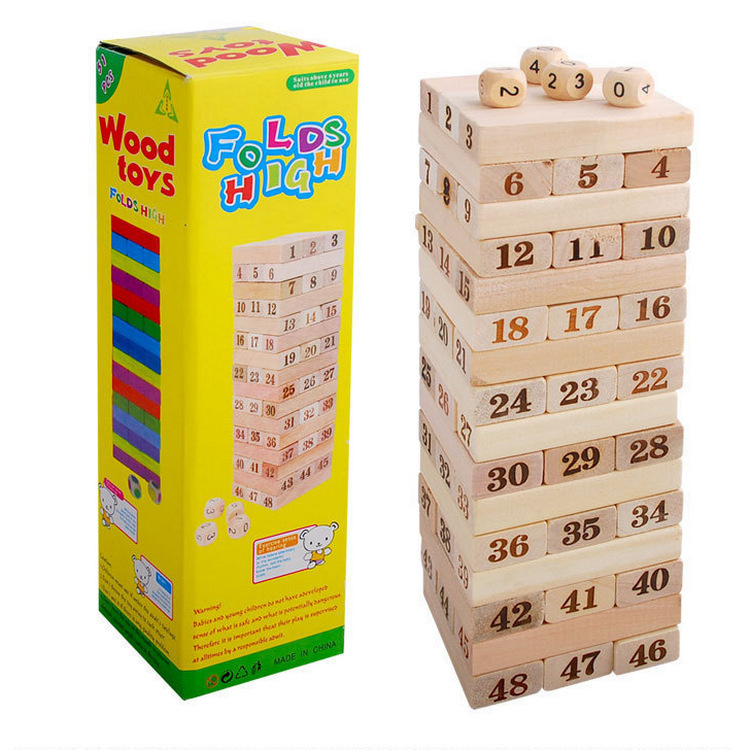 Puzzle éducatif numérique en bois à 54 bûchettes – style D, 48 pièces multicolores